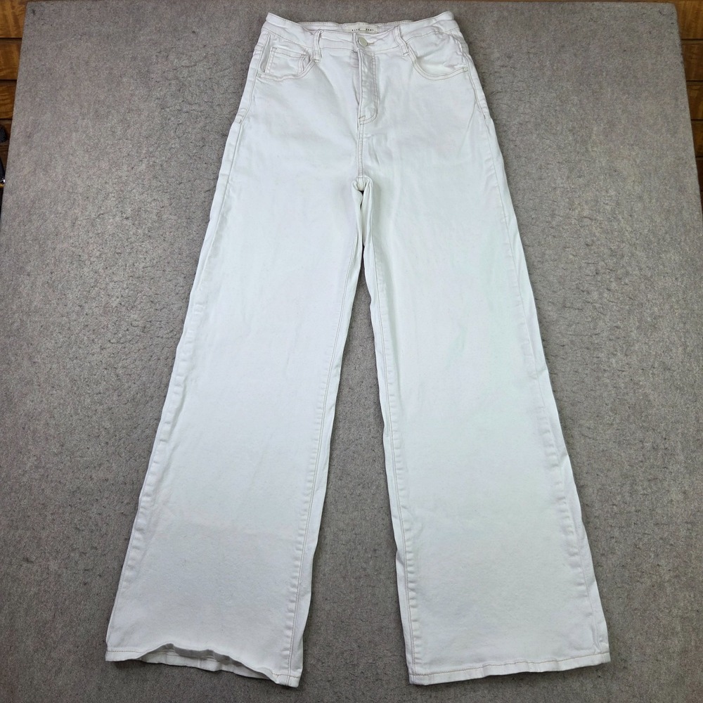 Risen High Rise Baggy Jeans Womens 29 White Denim Stretch Wide Leg 29x32